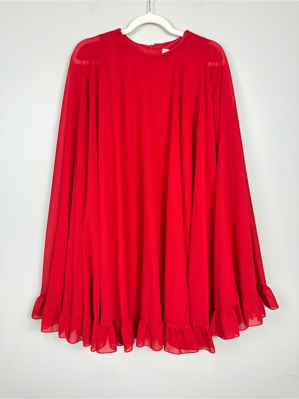 Mac Duggal 554071 High Neck Ruffle Hem Cape Mini Dress Womens 8 NWT Cherry Red - Picture 2 of 9